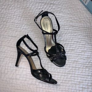 Antonio Melani black ankle strap 3 1/2” heels.